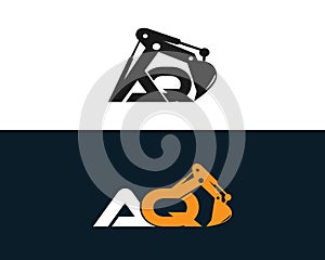 Initial Letter AQ Excavator Logo Design Concept.