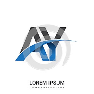 initial letter AY logotype company name colored blue and grey swoosh design. vector logo for business and company identity