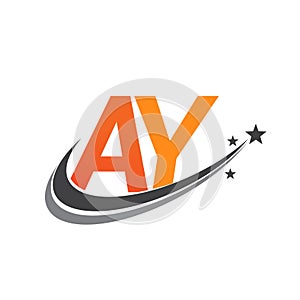 initial letter AY logotype company name colored orange and grey swoosh star design. vector logo for business and company identity