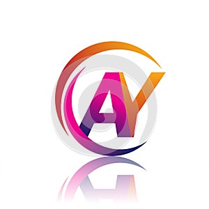 initial letter AY logotype company name orange and magenta color on circle and swoosh design. vector logo for business and company