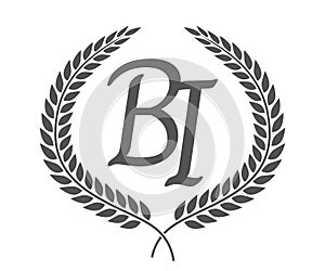 Initial letter B and I, BI monogram logo design with laurel wreath. Luxury calligraphy font