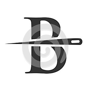 Initial Letter B Tailor Logo, Needle and Thread Combination for Embroider, Textile, Fashion, Cloth, Fabric Template