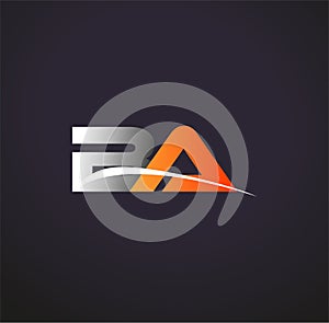 Initial letter BA logotype company name colored grey and orange swoosh design. isolated on black background