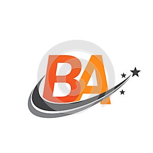 initial letter BA logotype company name colored orange and grey swoosh star design. vector logo for business and company identity