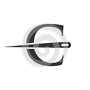 Initial Letter C Tailor Logo, Needle and Thread Combination for Embroider, Textile, Fashion, Cloth, Fabric Template