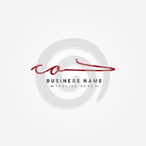Initial Letter CO Logo - Handwritten Signature Style Logo