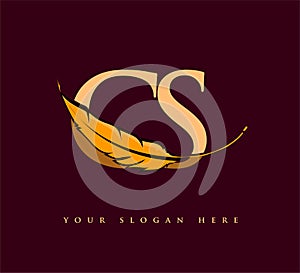 Initial letter CS logo with Feather Company Name, Simple and Clean Design. Vector Logo for Business and Company