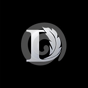 Initial Letter D Logo with feather. Trendy Design concept luxury feather element and Letter D for business, lawyer, notary, firm