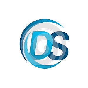 initial letter DS logotype company name blue circle and swoosh design. vector logo for business and company identity