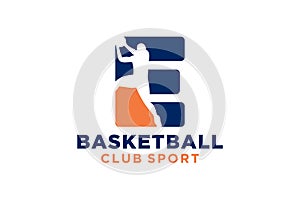 Initial letter E basketball logo icon. basket ball logotype symbol,