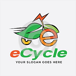 Initial letter e eco electric bicycle logo