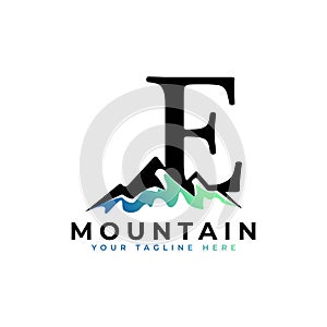 Initial Letter E Mountain Logo. Explore Mountain Advanture Symbol Company Logo Template Element