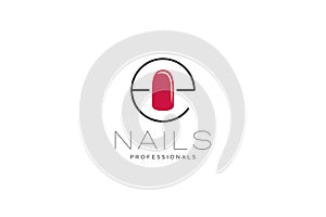 initial letter E with Nails logo. Vector icon business sign template for beauty industry, nail salon, manicure, boutique, cosmetic