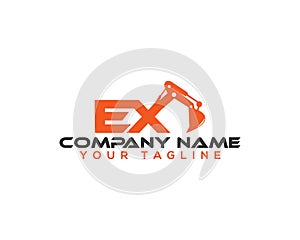 Initial Letter EX Excavator Logo Design Concept.