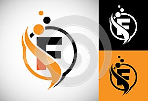 Initial letter F with the swoosh, biotech logo design concept. Logotype for science technology