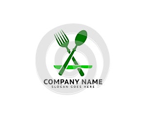Initial Letter A with Fork, Spoon, Knife for Restaurant Logo Design
