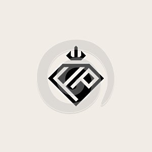 Initial letter FP diamond with crown logo vector