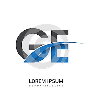 initial letter GE logotype company name colored blue and grey swoosh design. vector logo for business and company identity