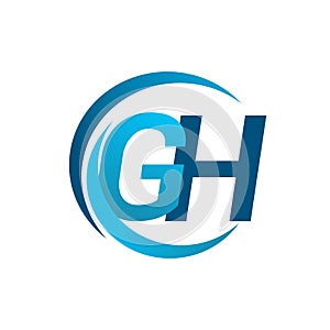 initial letter GH logotype company name blue circle and swoosh design. vector logo for business and company identity photo
