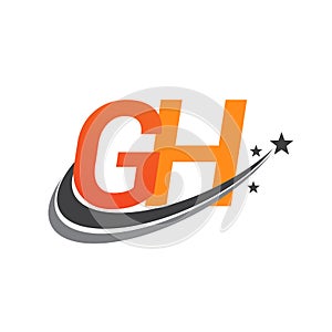 initial letter GH logotype company name colored orange and grey swoosh star design. vector logo for business and company identity photo