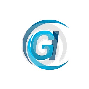 initial letter GI logotype company name blue circle and swoosh design. vector logo for business and company identity