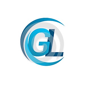 initial letter GL logotype company name blue circle and swoosh design. vector logo for business and company identity