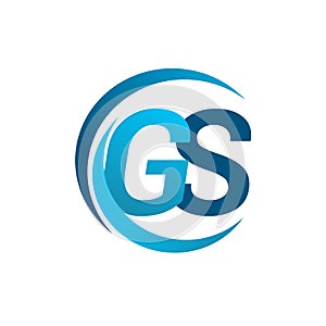 initial letter GS logotype company name blue circle and swoosh design. vector logo for business and company identity