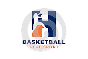 Initial letter H basketball logo icon. basket ball logotype symbol,