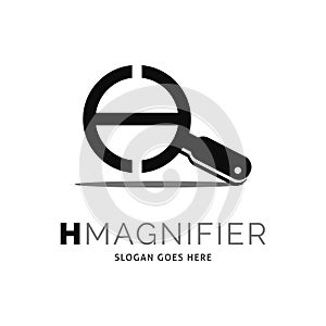 Initial Letter H Magnifying Glass Icon Vector Logo Template Illustration Design