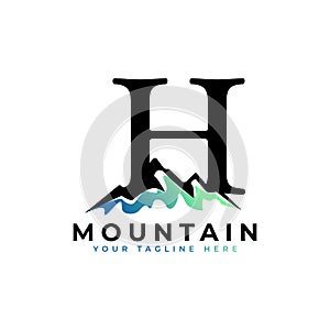 Initial Letter H Mountain Logo. Explore Mountain Advanture Symbol Company Logo Template Element