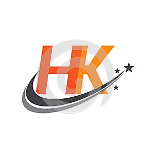 initial letter HK logotype company name colored orange and grey swoosh star design. vector logo for business and company identity