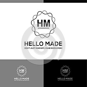 Initial letter HM flat line circling logo design