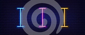 Initial letter I icon. Line typography character sign. Neon light line effect. Vector
