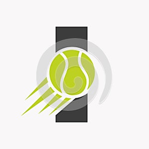 Initial Letter I Tennis Logo Concept With Moving Tennis Ball Icon. Tennis Sports Logotype Symbol Vector Template