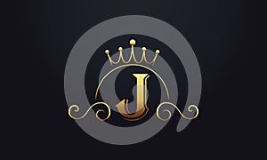 Initial Letter J Logo Design with King Crown Icon. Luxury Letter monogram Vector