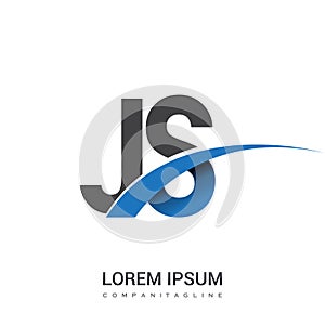 initial letter JS logotype company name colored blue and grey swoosh design. vector logo for business and company identity photo