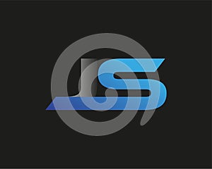 initial letter JS logotype company name colored blue and silver swoosh design. isolated on black background. photo