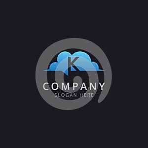Initial letter K in cloud chat with modern blue color