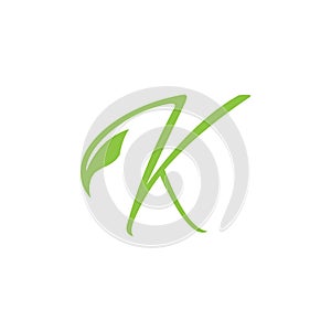 Initial Letter K With Leaf Luxury Logo