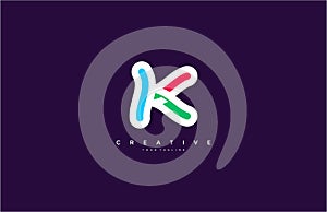 Initial Letter K Linear Outline Logogram Multicolor