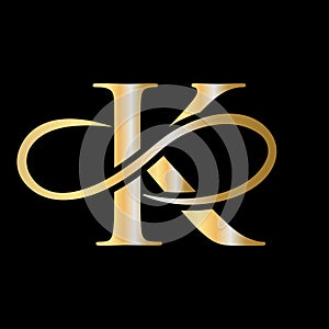 Initial letter K logo with swoosh, gold template. Modern K logotype for business and company luxury identity