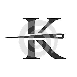 Initial Letter K Tailor Logo, Needle and Thread Combination for Embroider, Textile, Fashion, Cloth, Fabric Template