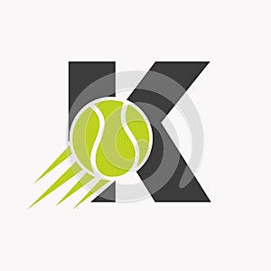 Initial Letter K Tennis Logo Concept With Moving Tennis Ball Icon. Tennis Sports Logotype Symbol Vector Template