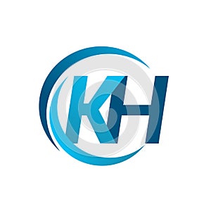 initial letter KH logotype company name blue circle and swoosh design. vector logo for business and company identity