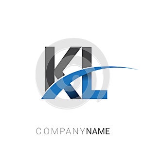 initial letter KL logotype company name colored blue and grey swoosh design. vector logo for business and company identity
