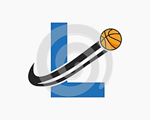 Initial Letter L Basketball Logo Concept With Moving Basketball Icon. Basket Ball Logotype Symbol