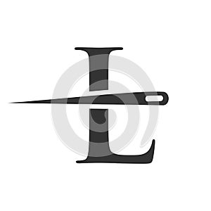 Initial Letter L Tailor Logo, Needle and Thread Combination for Embroider, Textile, Fashion, Cloth, Fabric Template