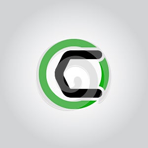 Initial Letter logo C inside circle shape, OC, CO, C inside O rounded lowercase black and green color Vector