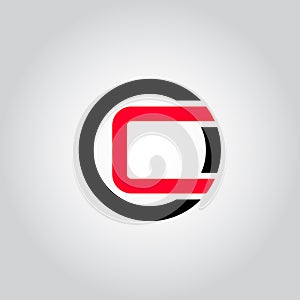 Initial Letter logo C inside circle shape, OC, CO, C inside O rounded lowercase black and red color Vector