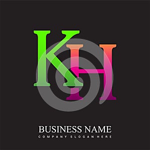 initial letter logo KH colored pink and green, Vector logo design template elements for your business or company identity